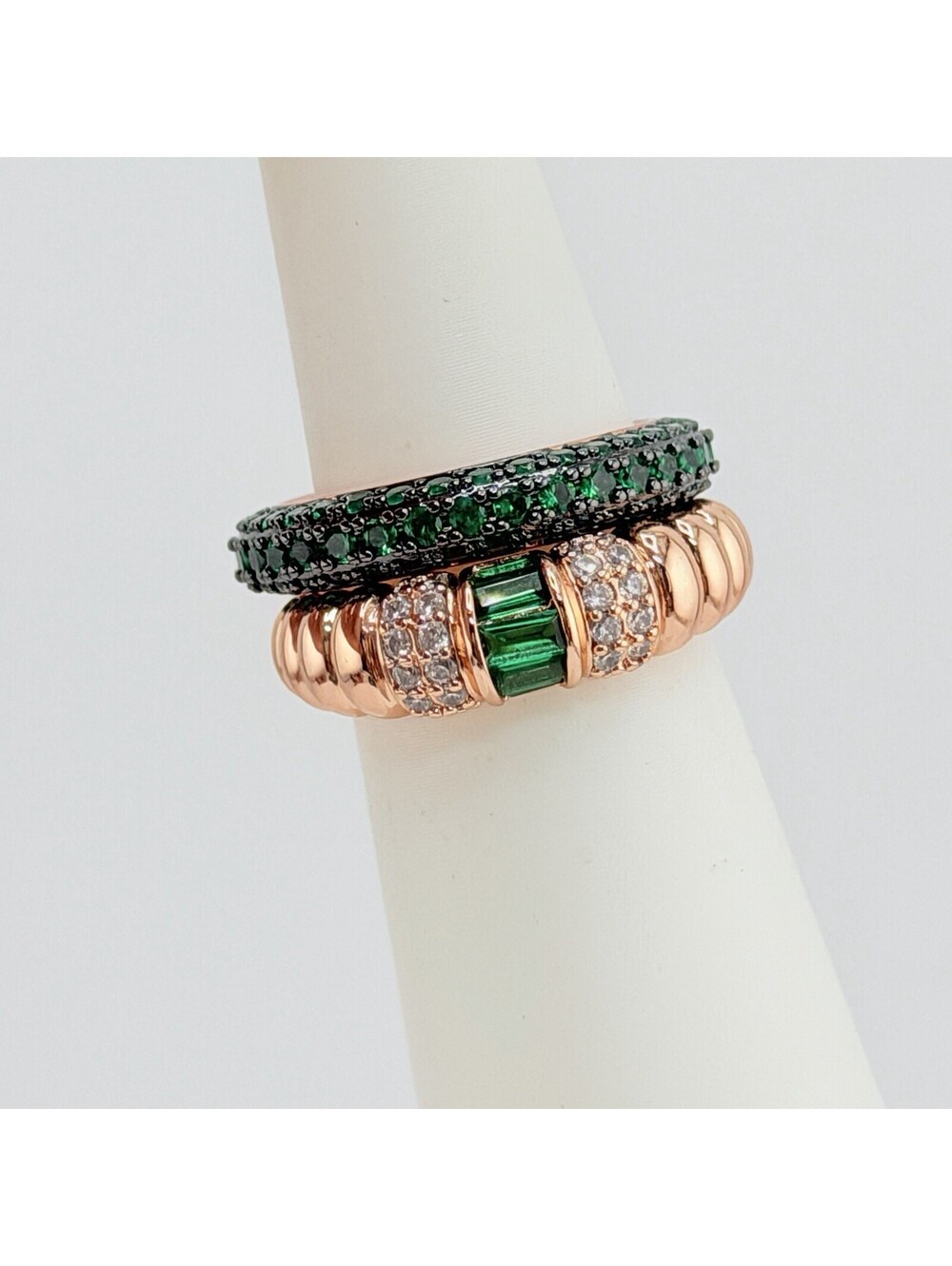 Bomb Party May 2pc Ring Size 7 “Evergreen” Lab Created Emerald on Rose Gold
